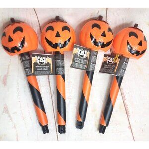 4 Scary Pumpkin Solar Stake Light Bundle - Spooky Halloween Decoration Set